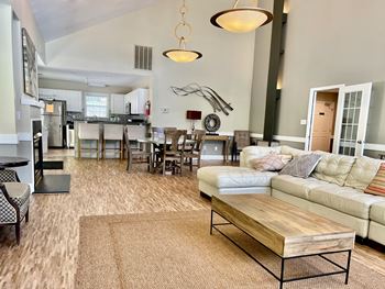 a living room with a couch and a coffee table